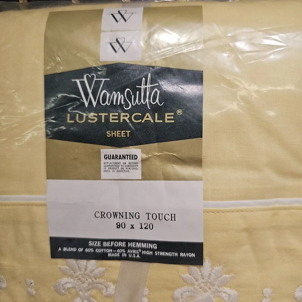 Vintage Wamsutta Lustercale Crowning Touch Butter Yellow Flat Sheet 90x120 New
